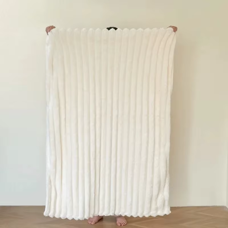 Cozy Up with Our 250GSM Striped Coral Fleece Throw Blanket - Perfect for Winter Naps and Home Decor